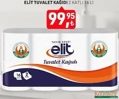 TARIM KREDİ ELİT TUVALET KAĞIDI 2 KATLI 16'LI fiyat ve kampanya bilgisi